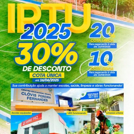 IPTU 2025 com até 30% de desconto em Cidade Ocidental segue até 16 de junho
