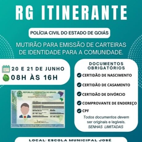 Cidade Ocidental realiza mutirão para emissão gratuita de carteiras de identidade nos dias 20 e 21 de junho