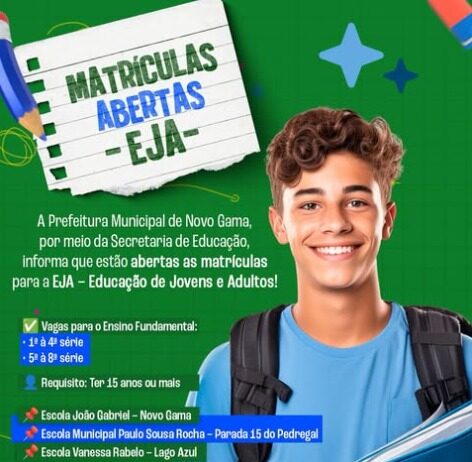 Novo Gama abre matrículas para Educação de Jovens e Adultos em três escolas da rede municipal