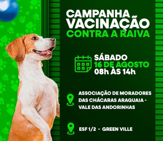 Novo Gama: Campanha de Vacinação contra a raiva mobiliza tutores de cães e gatos no dia 16 de Agosto