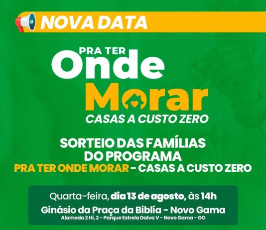 Sorteio das casas a custo zero em Novo Gama tem nova data marcada para 13 de agosto