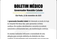 Governador Ronaldo Caiado é internado em São Paulo após diagnóstico de arritmia cardíaca