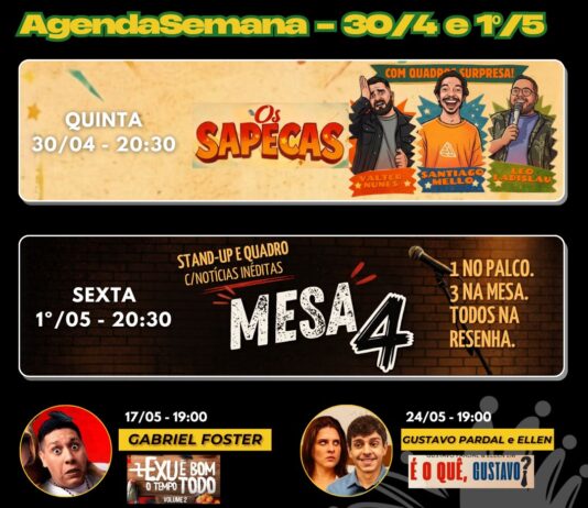 Espetáculo ‘Os Sapecas’ promete risadas no Aplausos Clube de Comédia