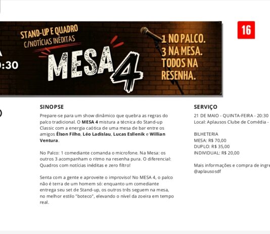 Inovação no Palco: Espetáculo “Mesa 4” promete unir Stand-Up e clima de boteco no Guará
