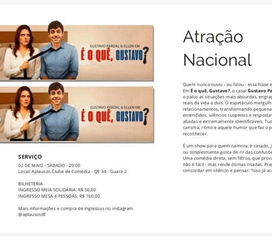 Os altos e baixos da vida a dois: Espetáculo “É o quê, Gustavo?” promete sessão dupla de humor no Guará
