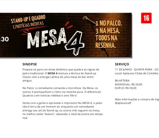 A subversão do stand-up tradicional: Espetáculo “Mesa 4” inova a cena cultural de Brasília ao simular a irreverência dos botecos no palco
