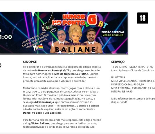 Celebrando a diversidade pelo riso: Espetáculo “Humor no Ponto G” promove edição especial em homenagem ao Mês do Orgulho