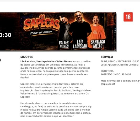 Irreverência e imprevisibilidade no palco: Trio “Os Sapecas” promete noite de Stand-Up inédito no Guará II