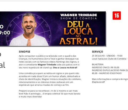 Deu a louca no astral: Wagner Trindade traz humor e astrologia ao Aplausos Clube de Comédia