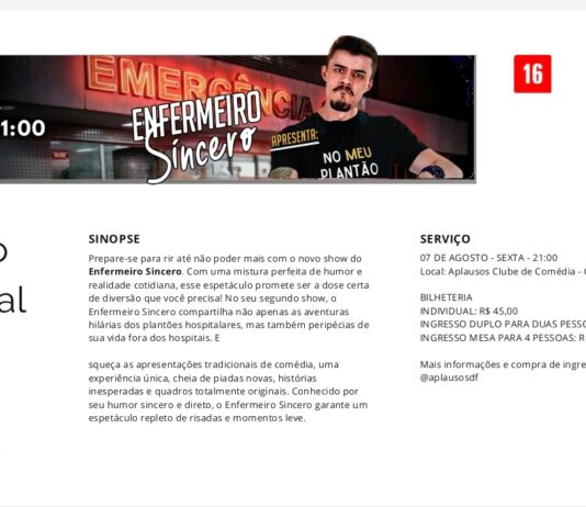 Plantão de risos: “Enfermeiro Sincero” aterrissa no Distrito Federal com novo espetáculo nacional