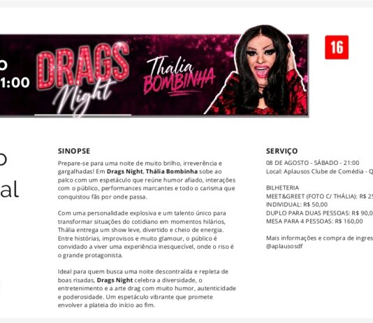 Brilho, glamour e irreverência: Thália Bombinha apresenta o espetáculo “Drags Night” no Distrito Federal