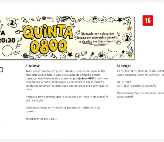 Noites de riso garantido: Aplausos Clube de Comédia promove o “Quinta 0800” e democratiza o humor no Distrito Federal