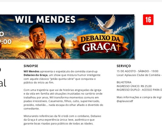 Uma noite de humor e fé: Wil Mendes apresenta o espetáculo “Debaixo da Graça” no Distrito Federal