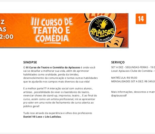 Desperte o artista que há em você: Aplausos Clube de Comédia lança a terceira edição do Curso de Teatro e Comédia