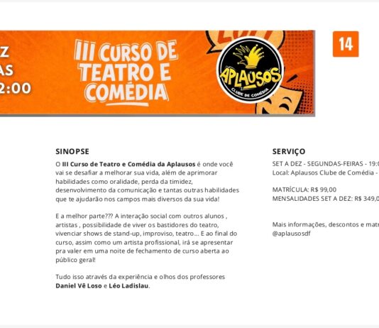 Desperte seu talento artístico: Aplausos Clube de Comédia anuncia o III Curso de Teatro e Comédia