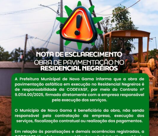 Novo Gama esclarece: pavimentação no Residencial Negreiros é responsabilidade da CODEVASF