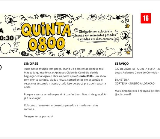 O riso como ato revolucionário: Projeto “Quinta 0800” oferece humor gratuito no Guará