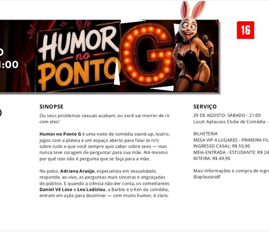 Desvendando tabus com irreverência: “Humor no Ponto G” promete noite de risos e descontração no Guará