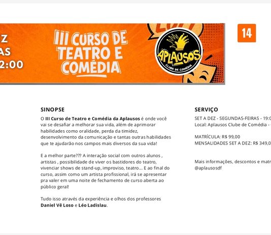 A arte da expressão: Aplausos abre inscrições para a terceira edição de seu Curso de Teatro e Comédia
