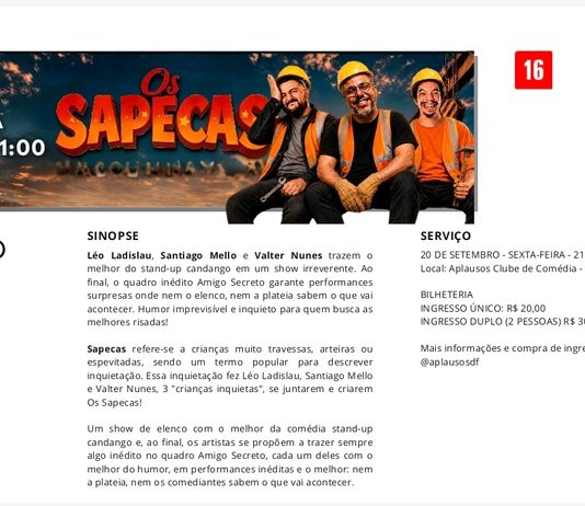 Energia e improviso no Guará 2: espetáculo “Os Sapecas” promete revolucionar a noite candanga