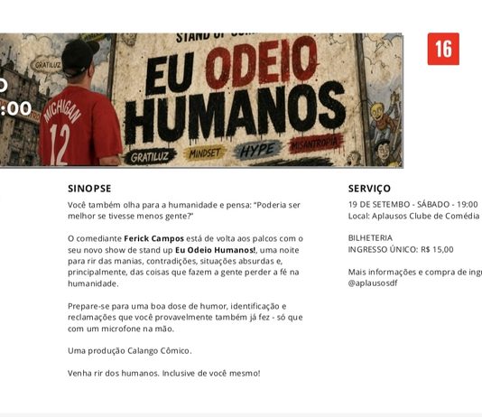 Sábado é dia de desabafar: cola no show “Eu Odeio Humanos” e venha rir da nossa própria desgraça!